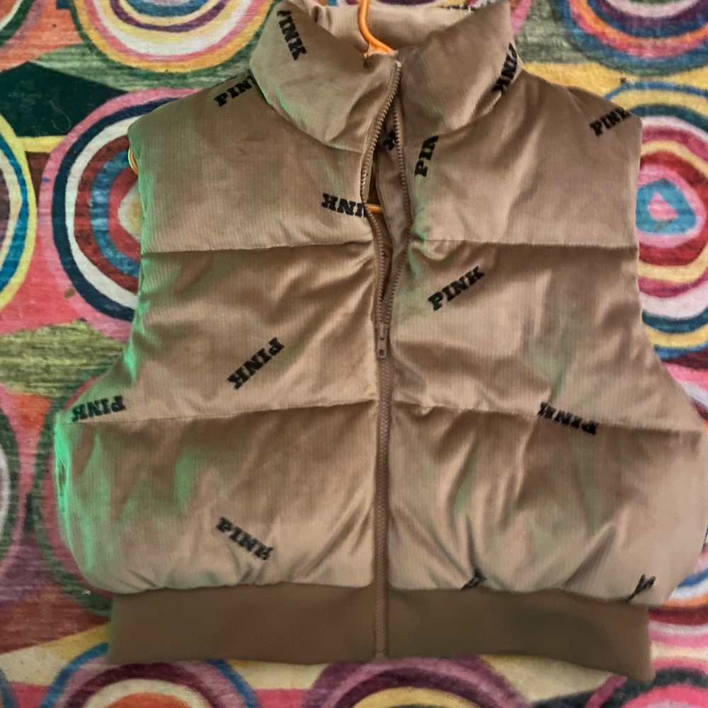 Pink vest , brown color hood for fall and spring , brand new!